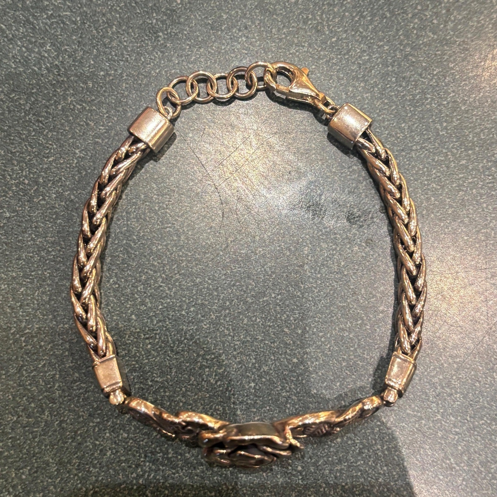 Or Paz Israel Sterling Silver Rose Flower Spiga Wheat Chain Bracelet