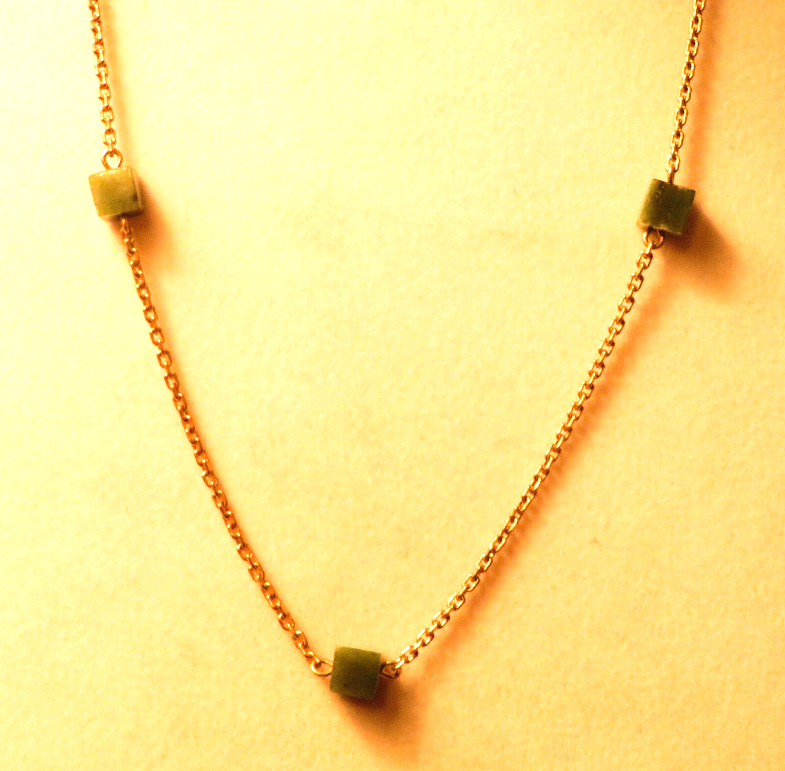 Cut Green Stone Necklace 12K Gold Filled Chain