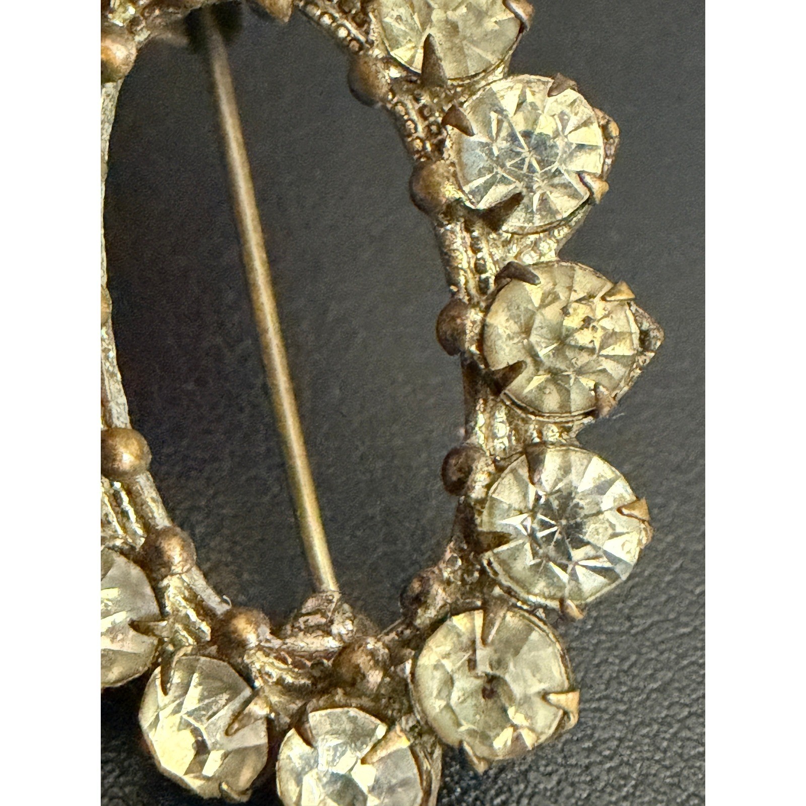 Vintage Rhinestone Brooch Oval Wreath Floral Cluster Pins Silver