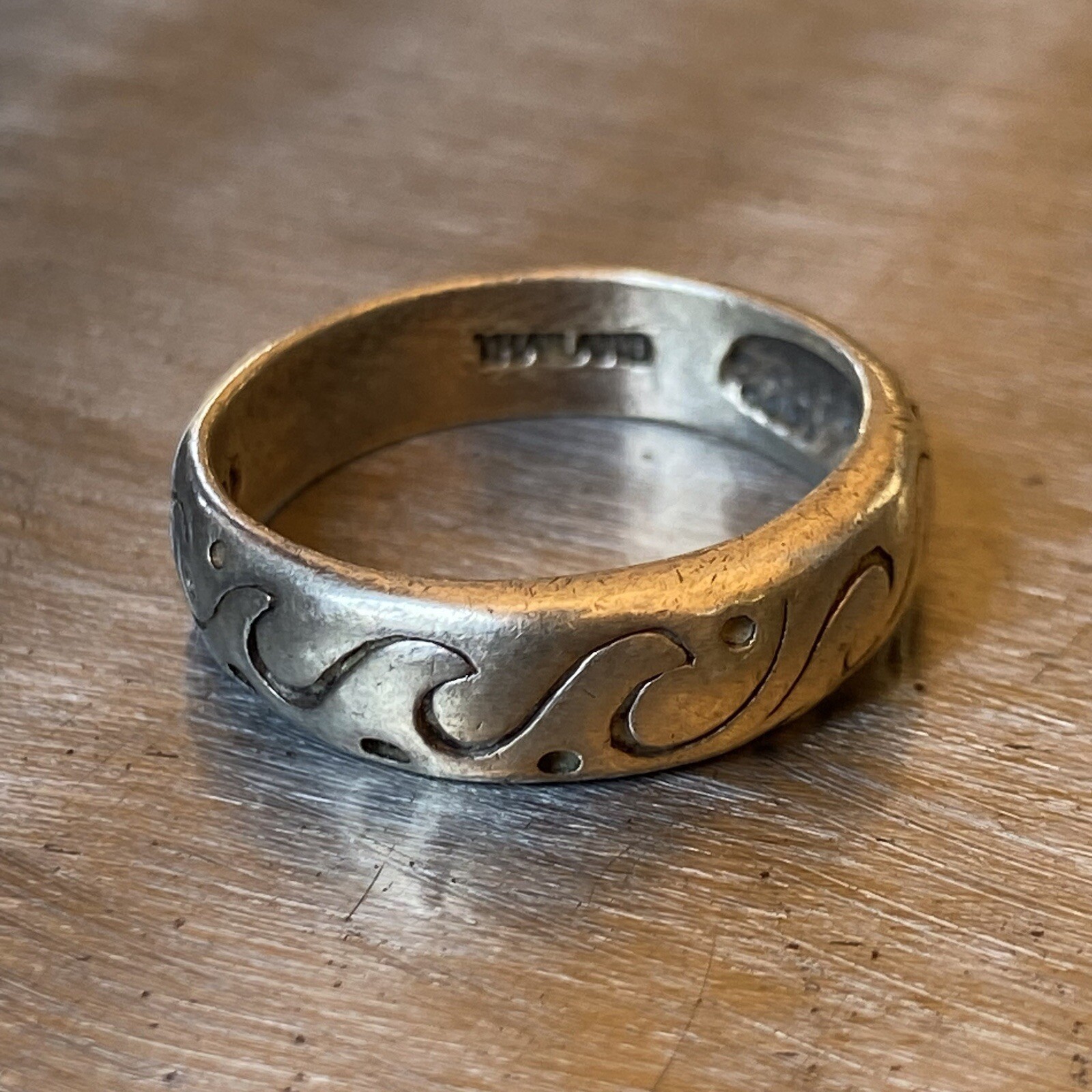 Vintage NF Signed Sterling Silver 925 Oxidized Wave Swirl Band Ring Size 5.75