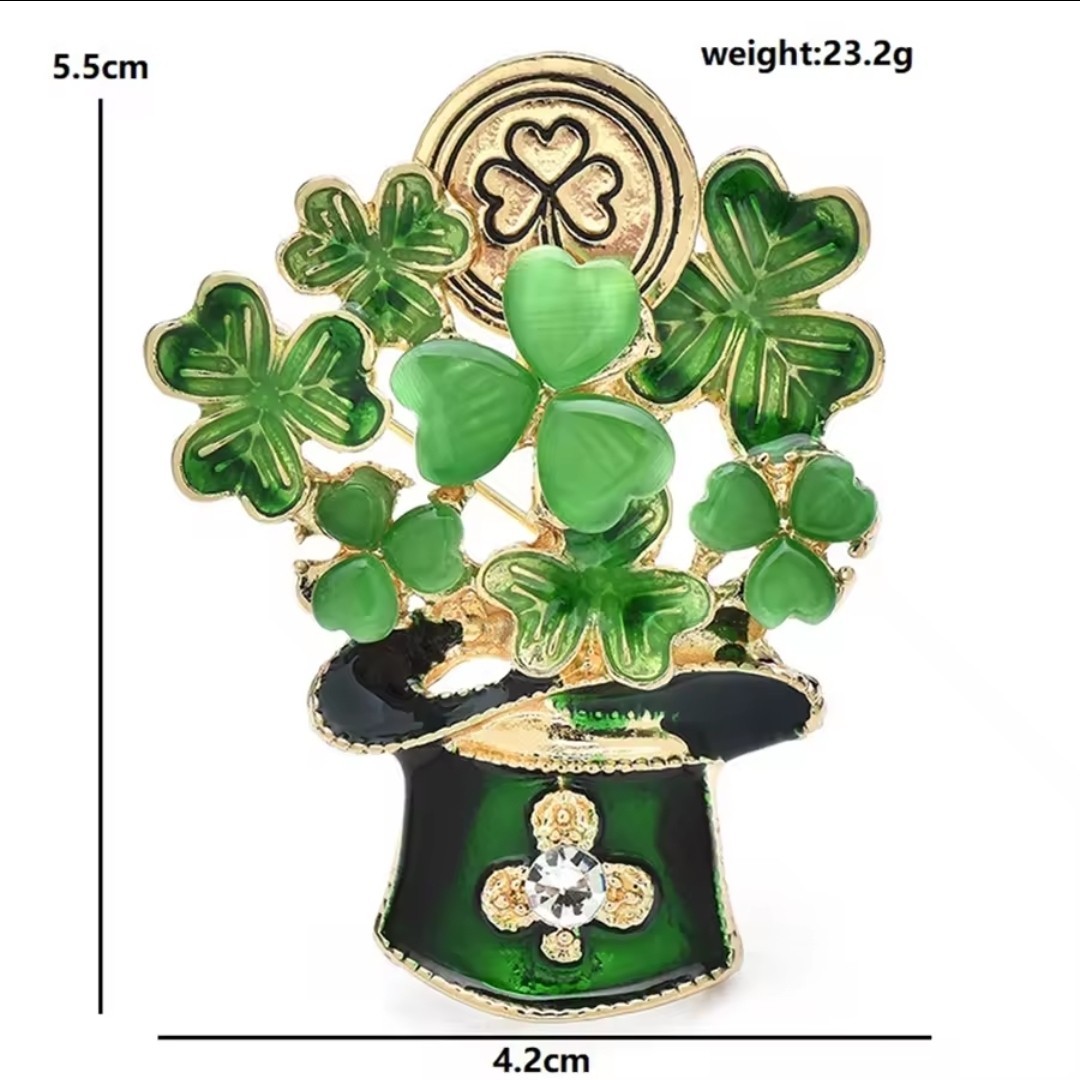 Irish St Patrick’s Day Lucky Leprechaun Hat Full O’Shamrocks Brooch Pin