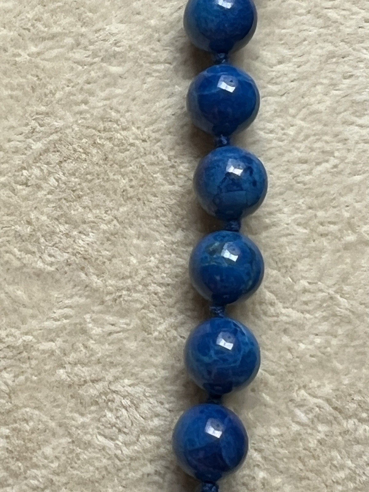 Vintage Blue Apatite Bead Necklace No Clasp Knotted 31”