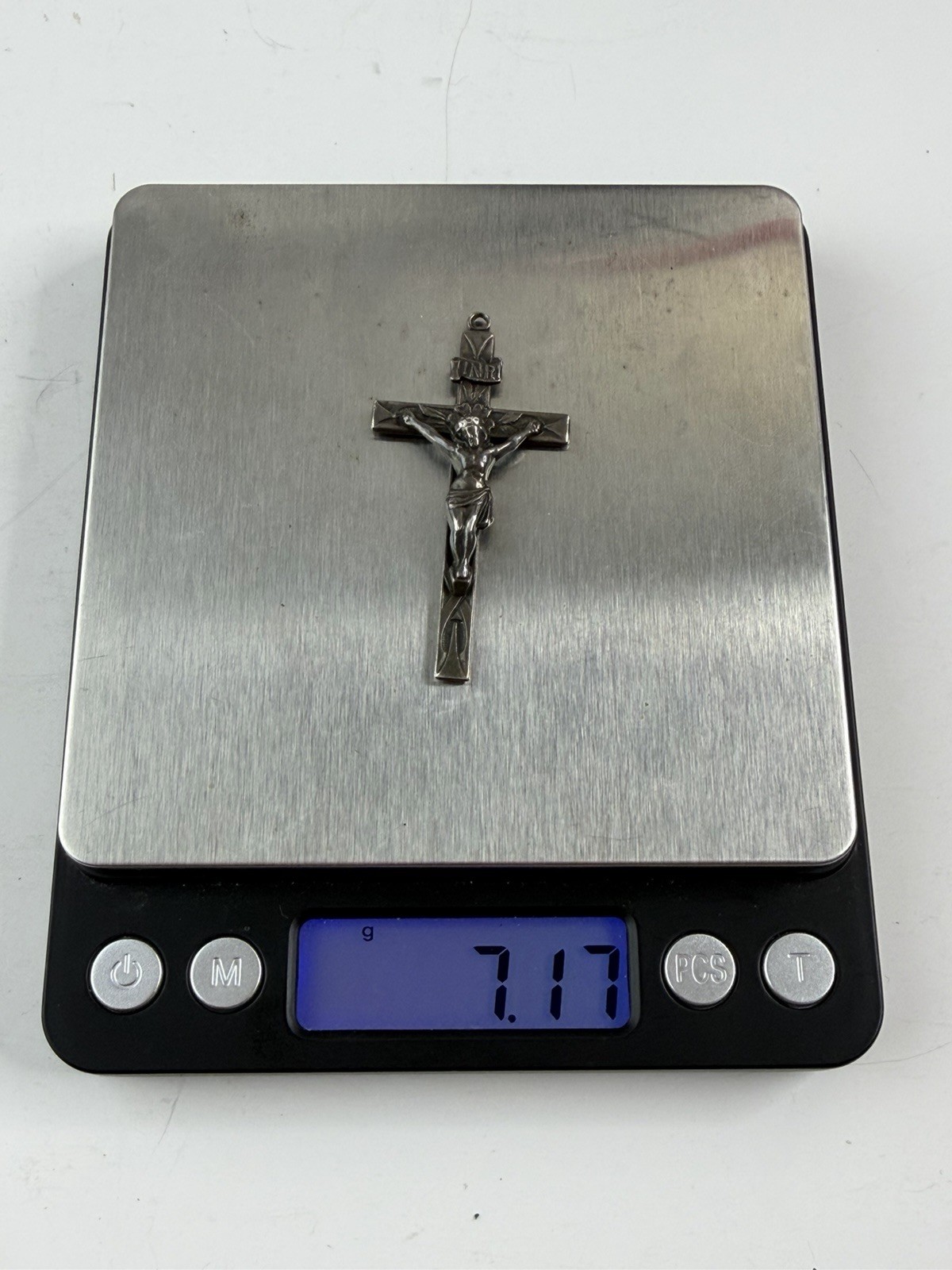 Vintage Swift and Fisher SF Sterling Silver INRI Rosary Crucifix Cross Pendant