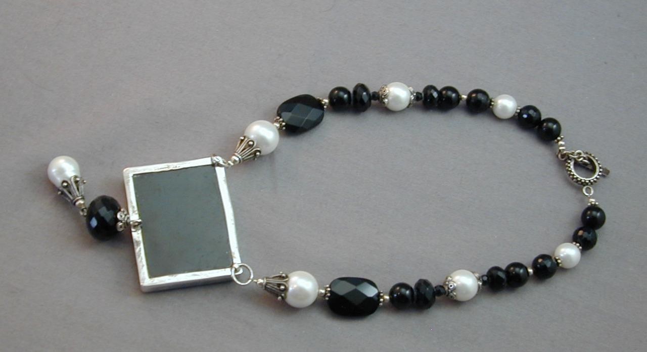 Amy Kahn Russell Carved Black Onyx Elephant Necklace Faux Pearls Faceted Beads