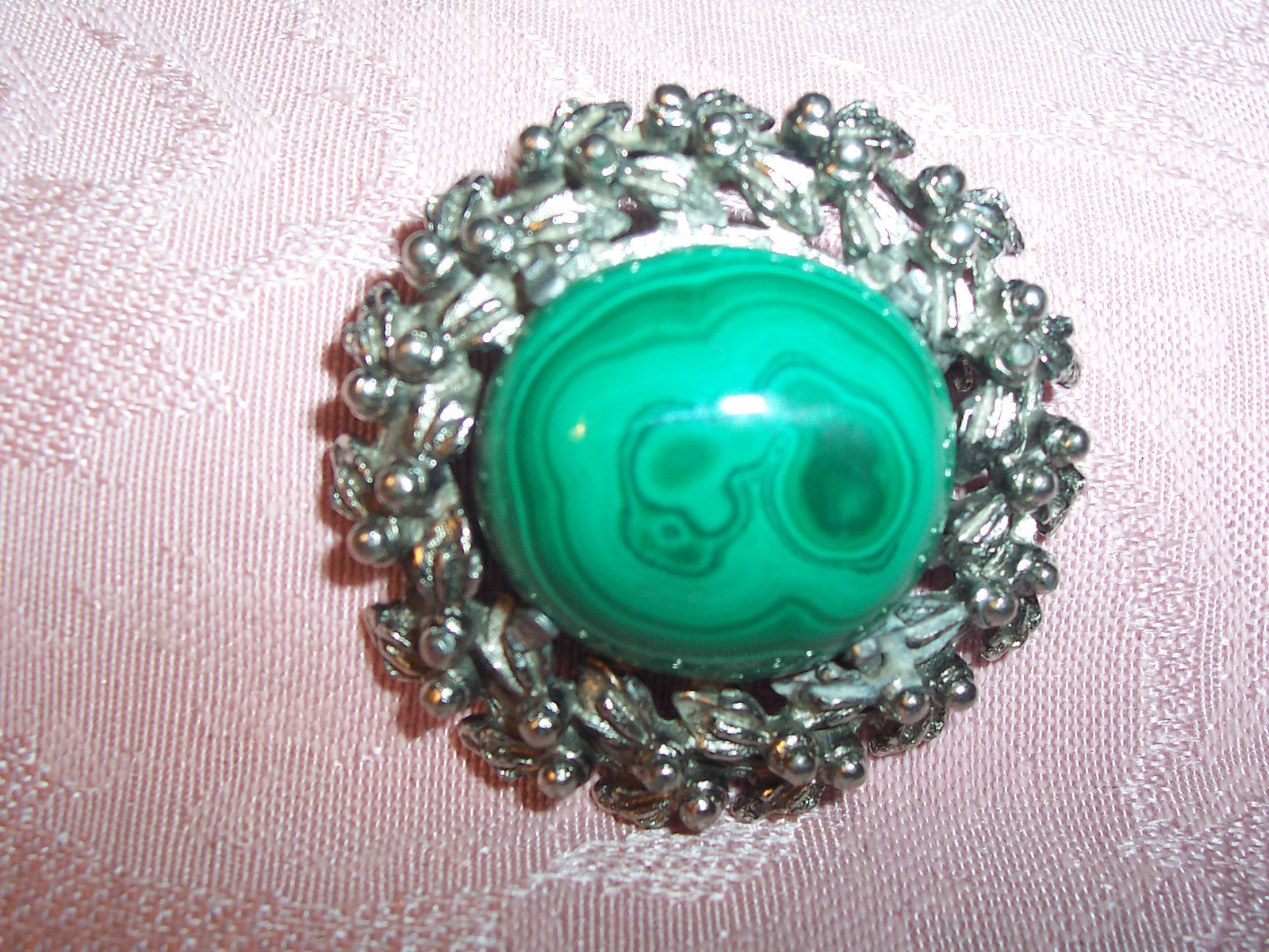 Large Vintage Malachite Filigree Brooch 1 “1/2 ACROSS
