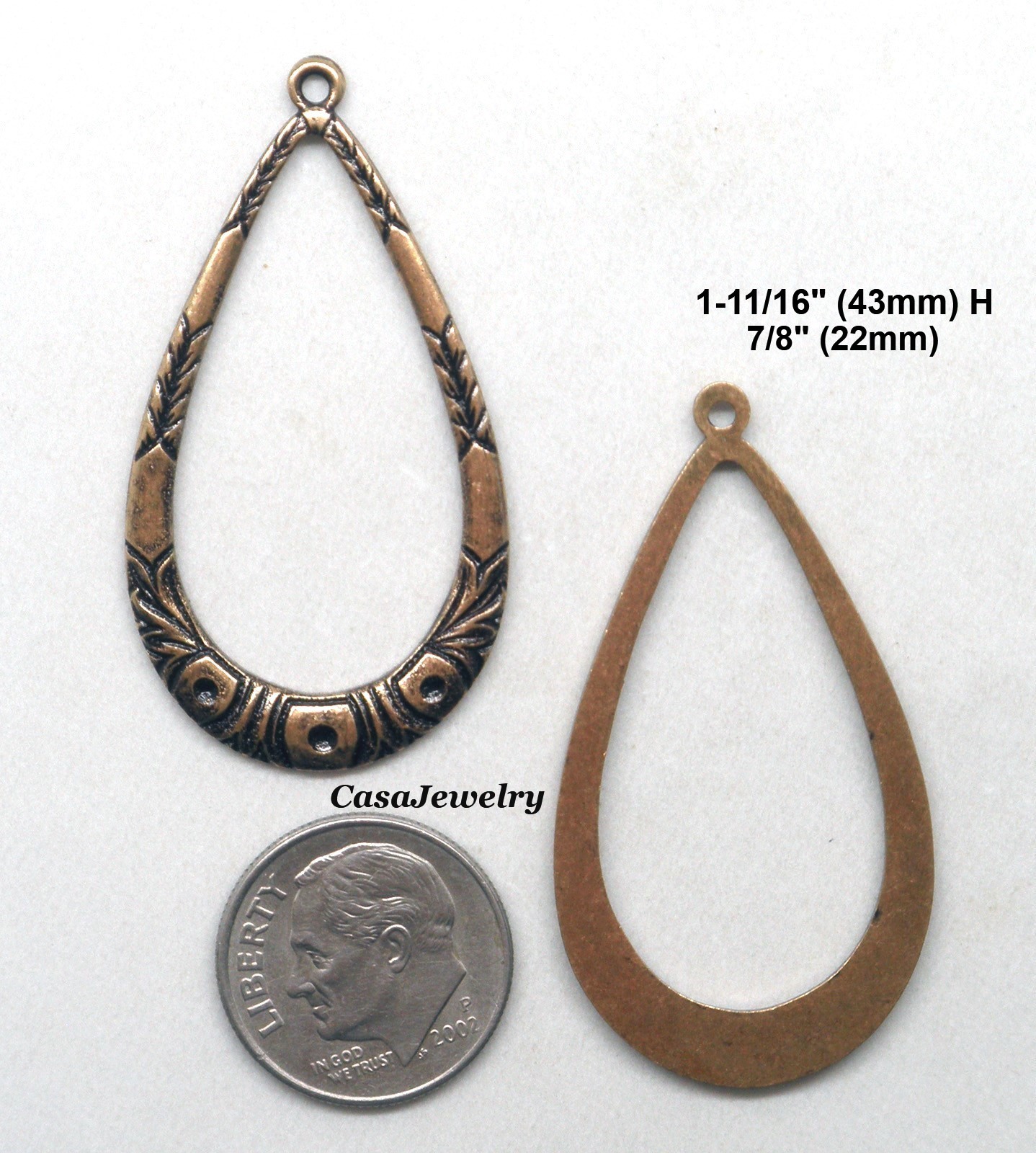 #0489 ANTIQUED GOLD DIE STRUCK CELTIC OPEN TEARDROP W/TOP HANG RING – 1 Pair