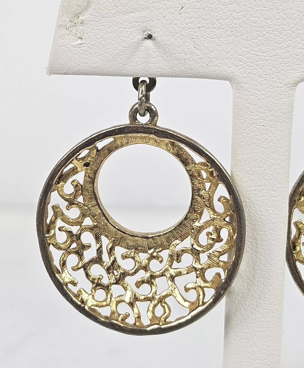 Vintage Filigree Hoop Dangle drop Earrings Gorgeous Gold tone