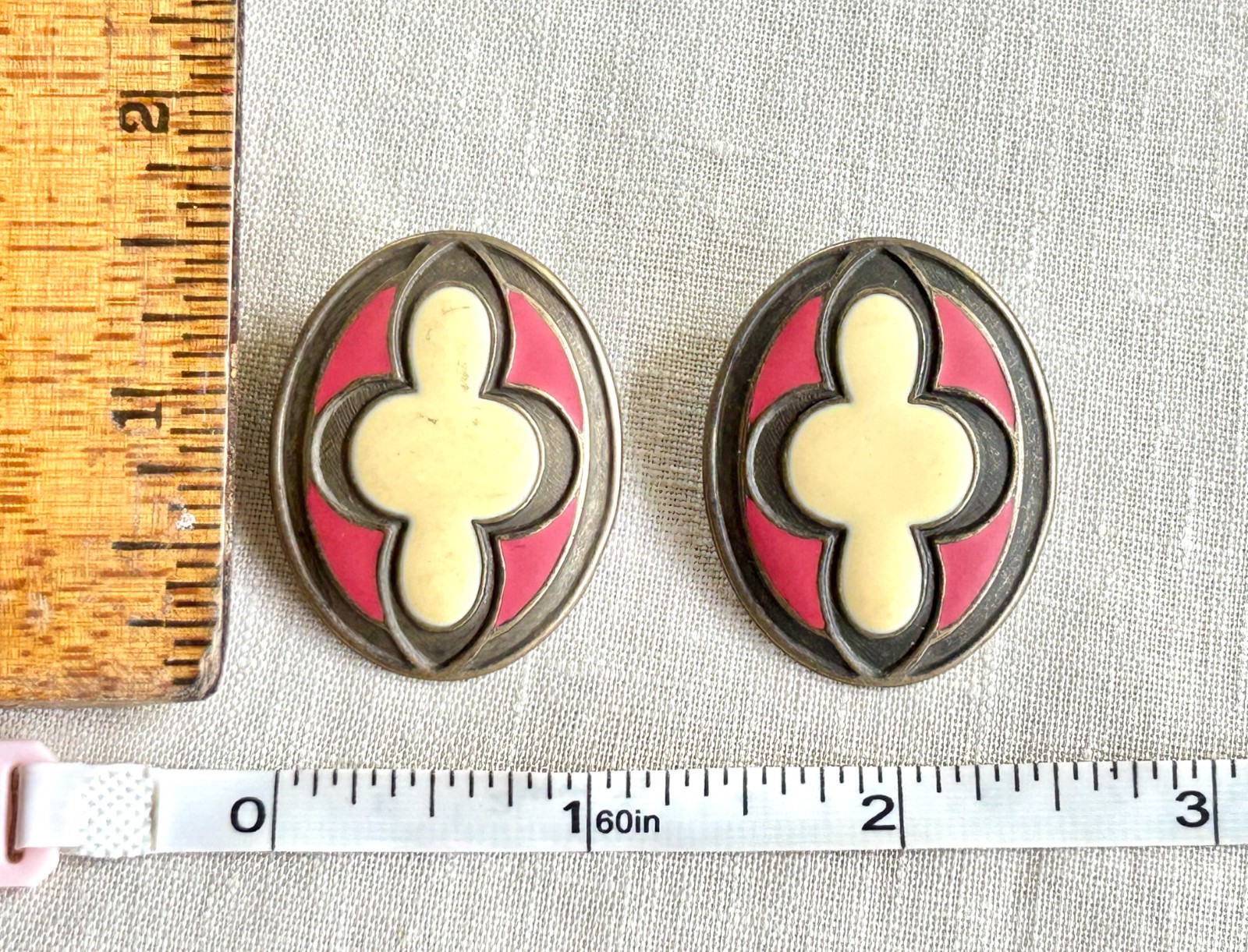 Vintage Earrings Lot of 3 Pairs 60s-80s Boho Tribal Enamel Pink Wire Hoop Studs