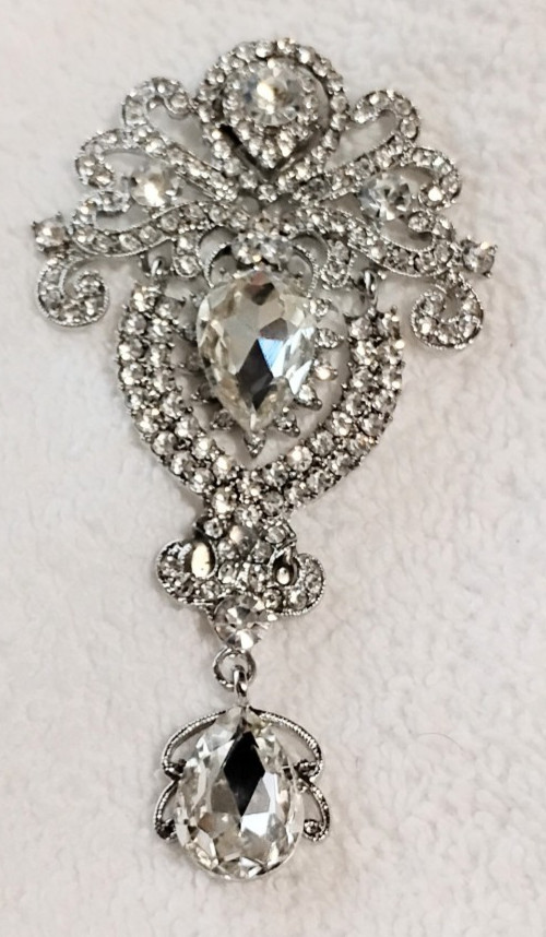 Vintage Style Large 3″ Rhinestone Brooch Teardrop MAGNET FREE SHIPPING