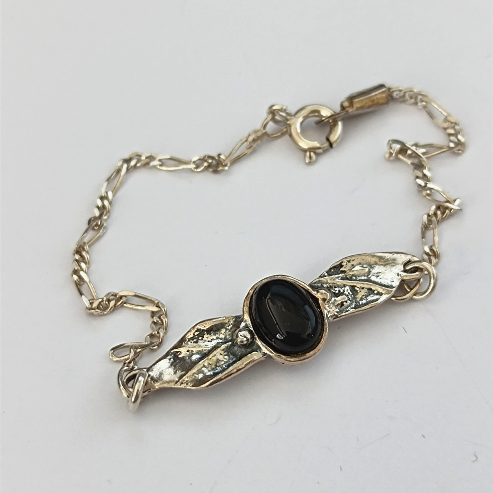 Vintage Sterling Silver Onyx Bracelet Modernist Minimalist Small Wrist Dainty