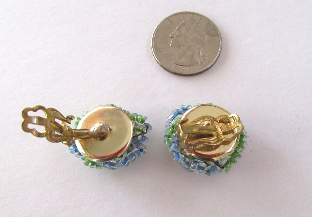 Vintage Blue & green beaded necklace & clip on cluster earrings set – Japan MCM