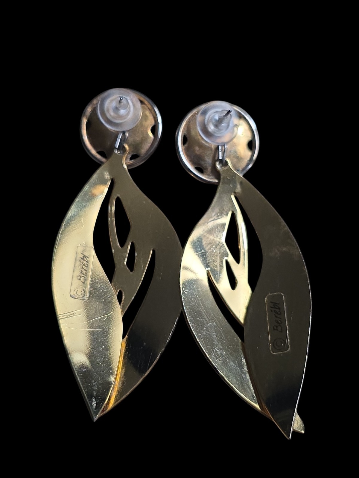 Vintage Edward Berebi Goldtone & Pink Long Pierced Earrings