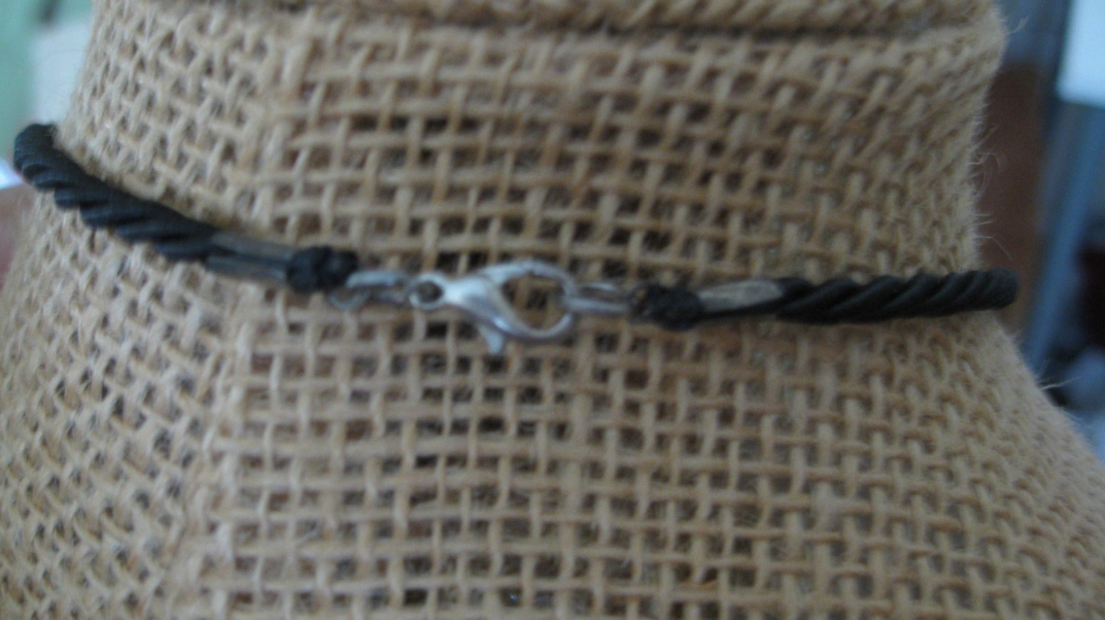Vintage Branch of Coral Faceted Crystal or Onyx On Black Silk Cord Necklace NICE
