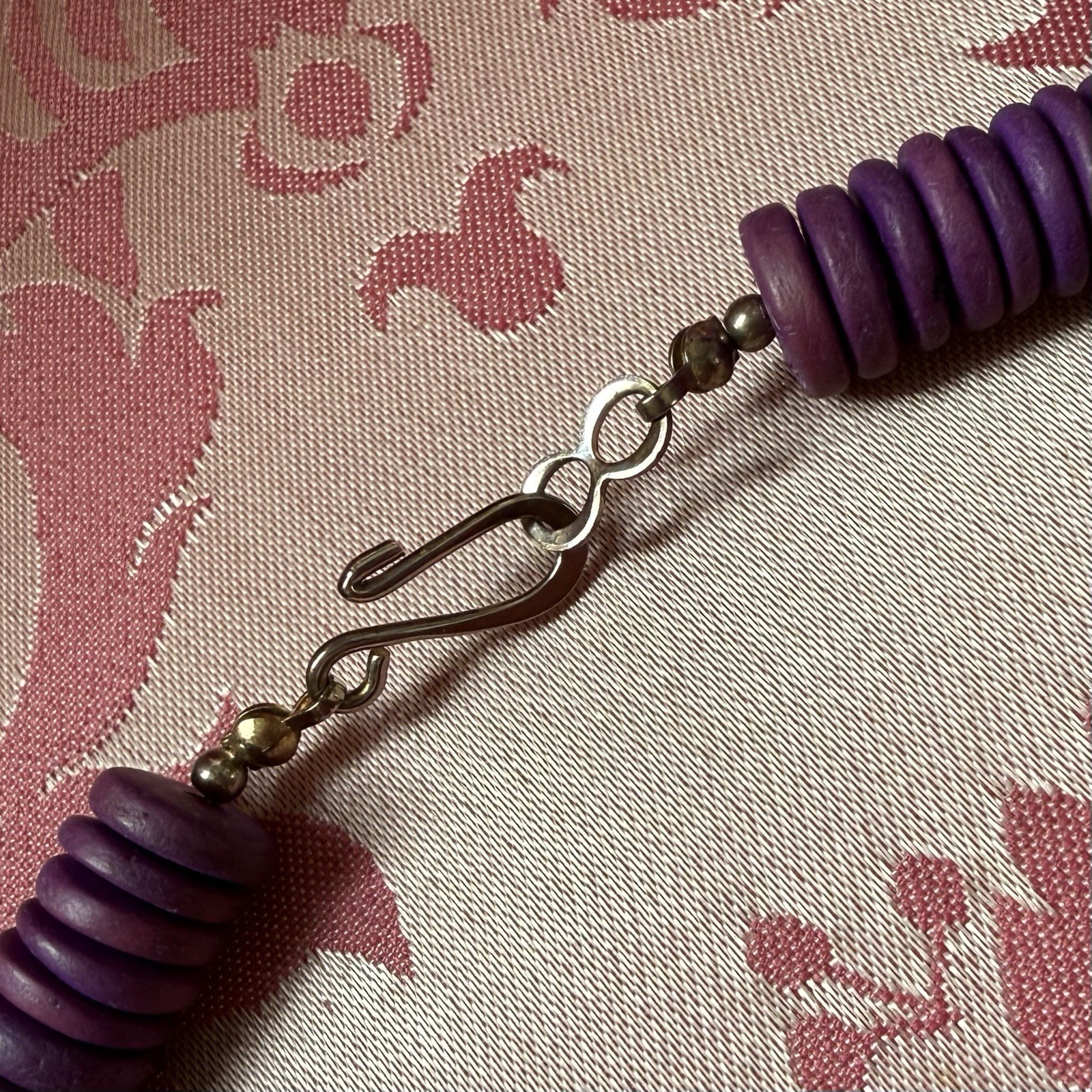 Vintage Funky Spike Purple Wood Leaf Beaded Necklace Tribal Festival Statement