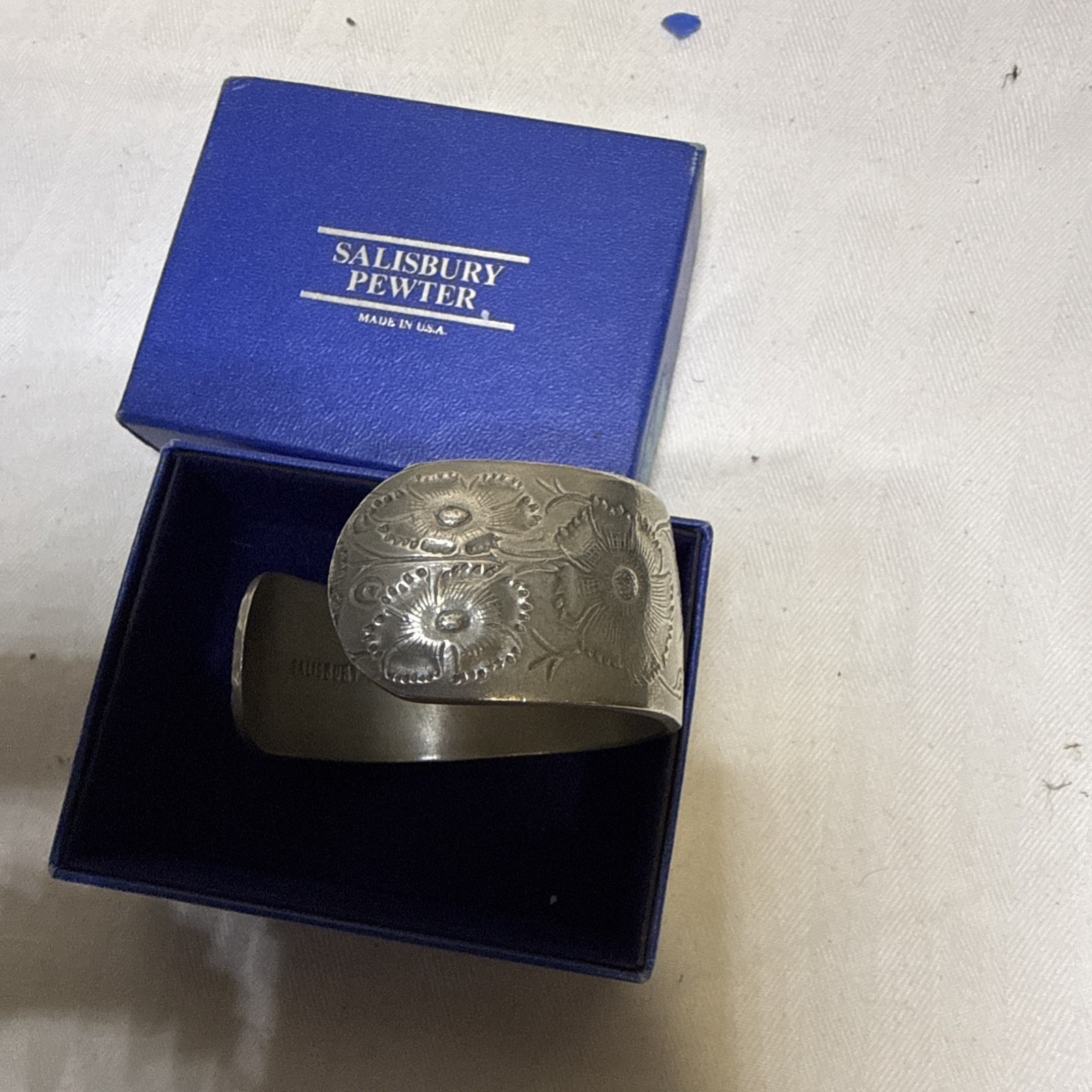 Vintage Salisbury Pewter October Cosmos Flower Cuff Bracelet
