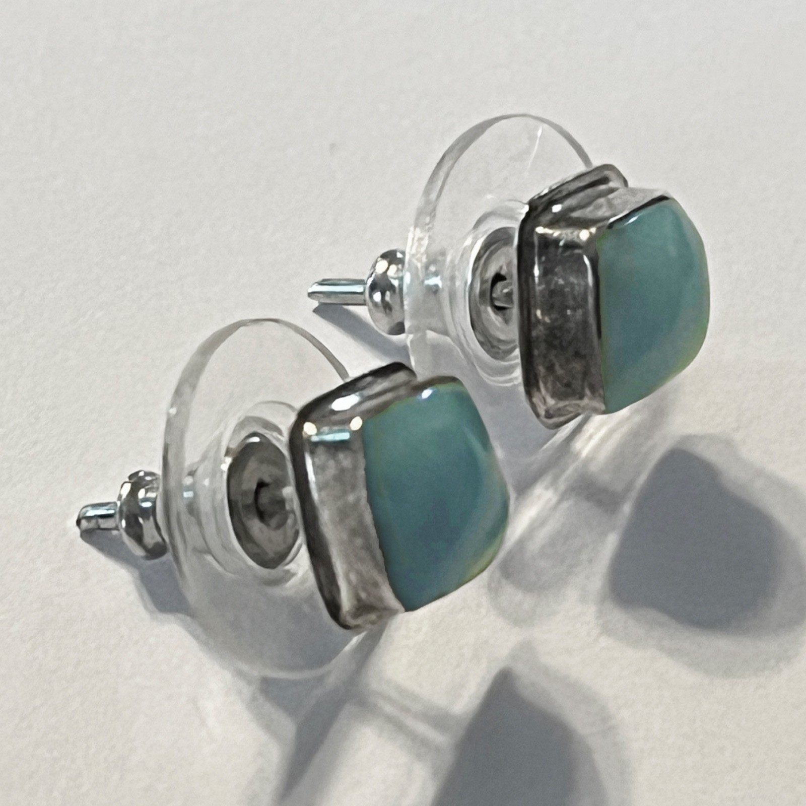 Sterling Silver and Polished Milky Aquamarine Gemstone Stud Earrings, 6mm Stones