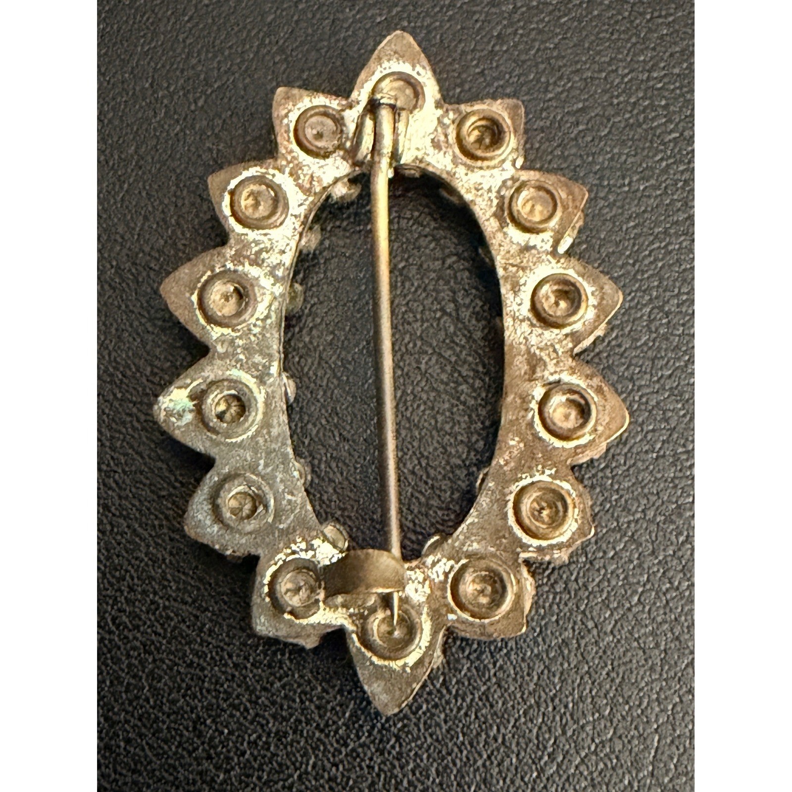 Vintage Rhinestone Brooch Oval Wreath Floral Cluster Pins Silver