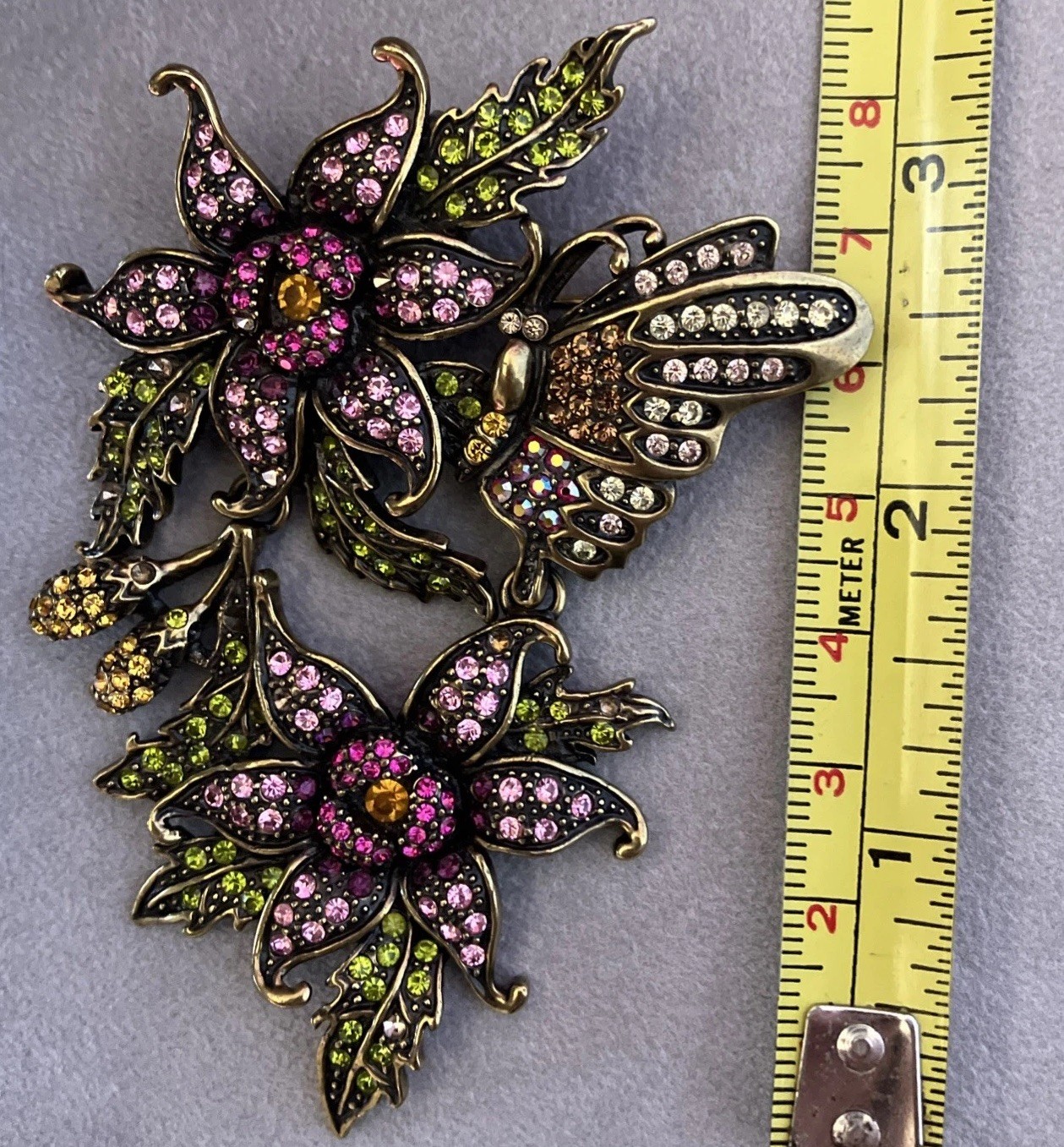 LaVintage Hinged Antiqued Goldtone Metal Flower/ Butterfly Brooch Or Pendant