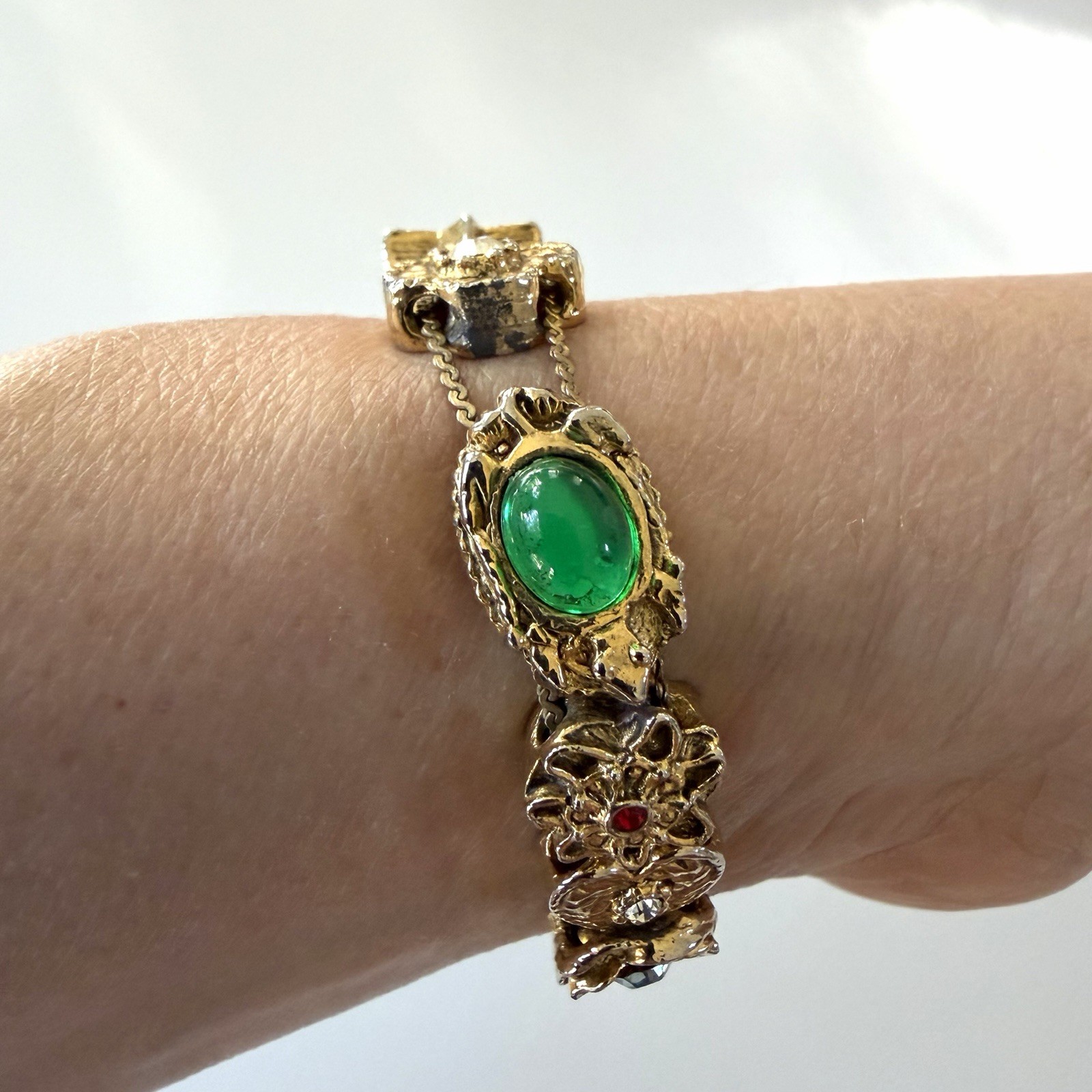 Vintage Victorian Revival Slide Charm Bracelet Goldtone, Unsigned