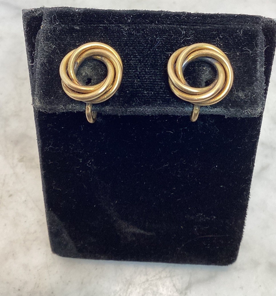 Vintage Antique 12K G.F Gold Filled Love Knot Screw Back Earrings