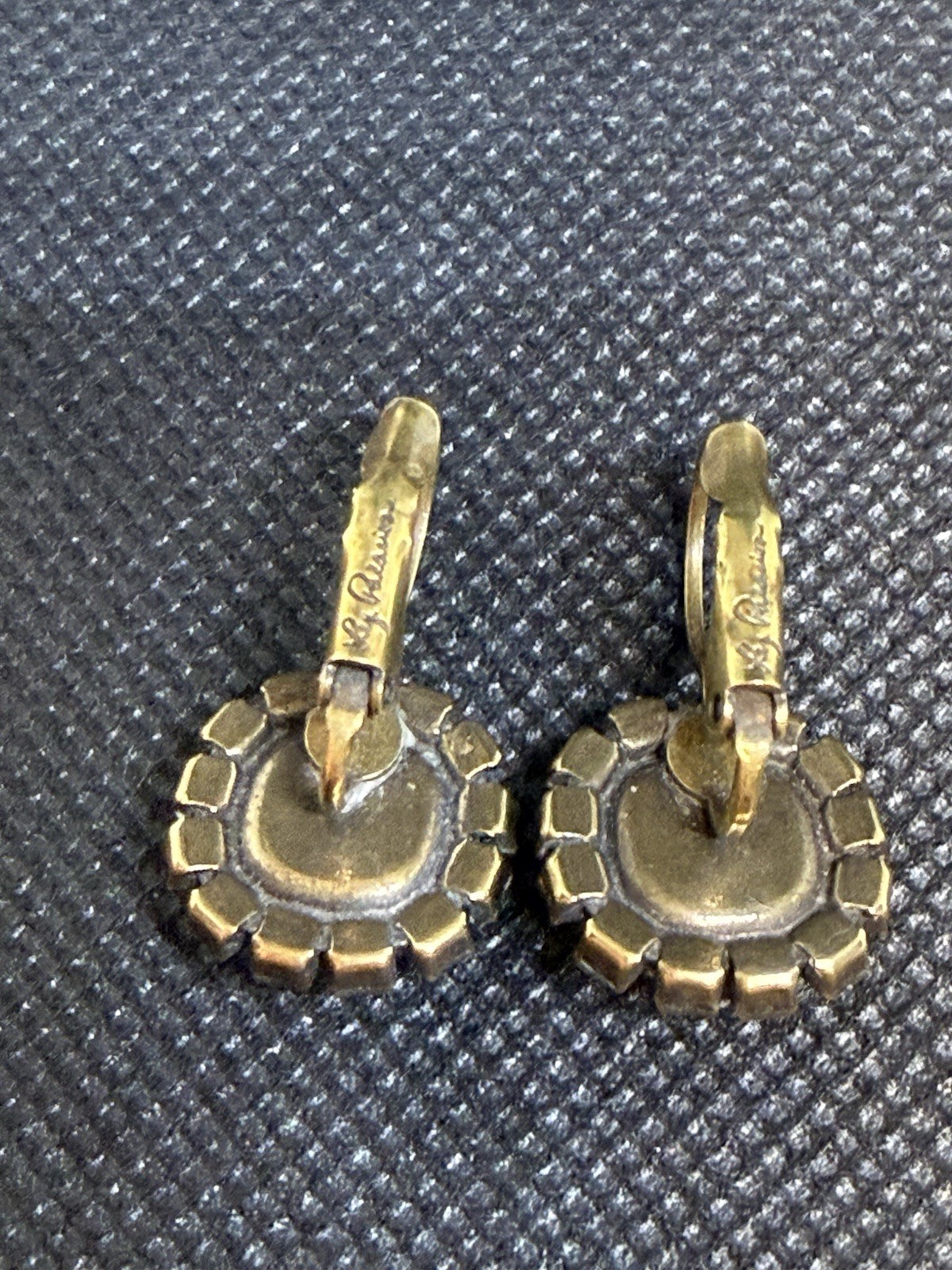 VTG LIZ PALACIOS EARRINGS LARGE lIGHT GREEN SMALL EMERALD CRYSTAL SIGNED BRASS
