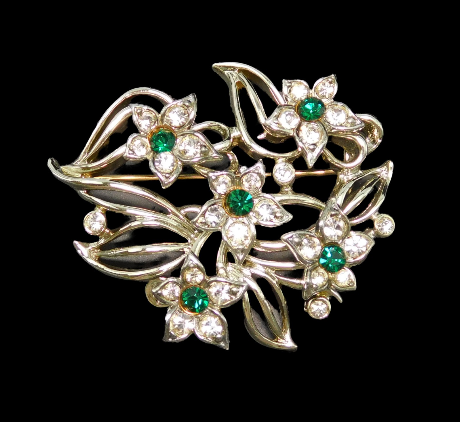 Vintage Kramer Emerald & Crystal Rhinestone Brooch