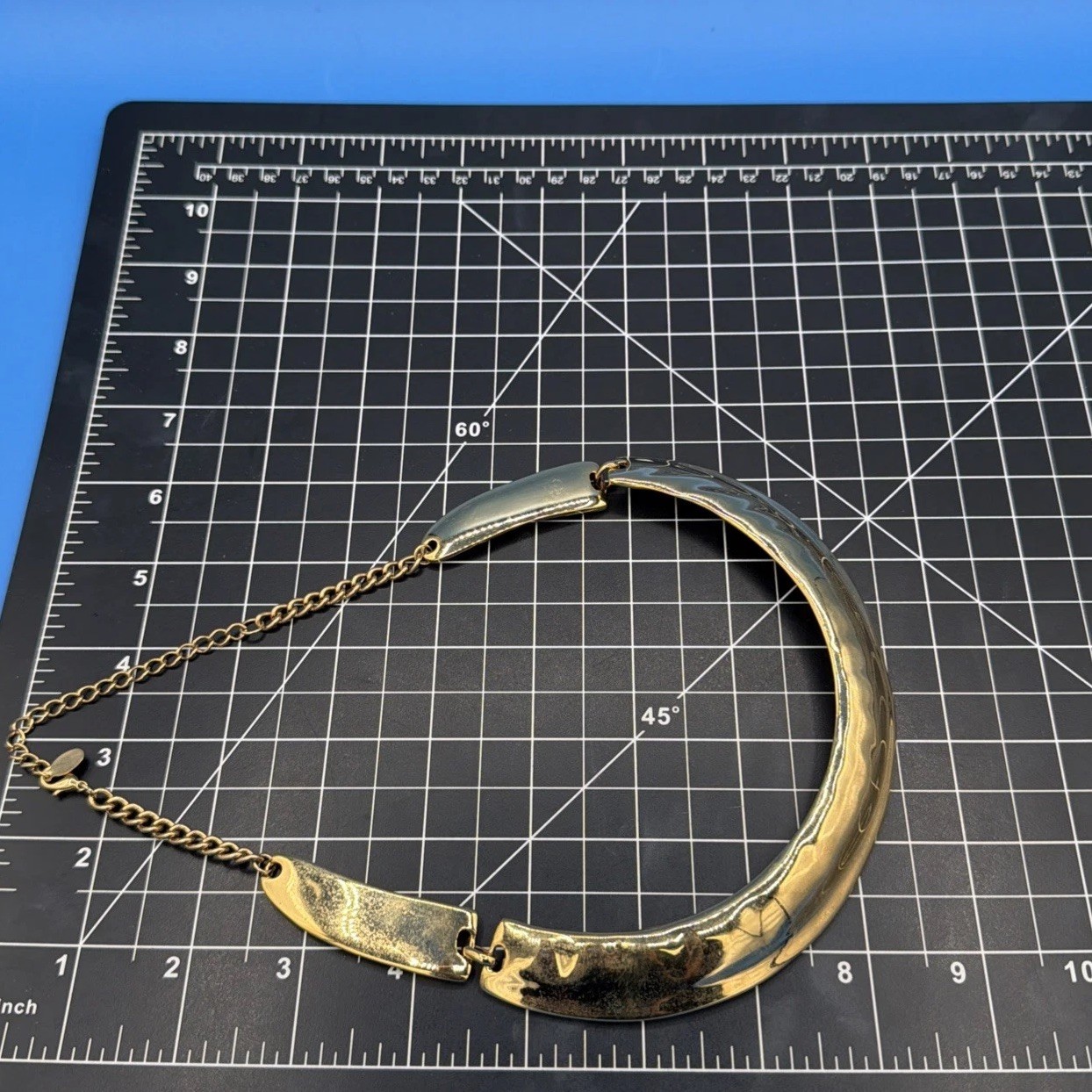 Vintage P&Y Brushed Gold‑Tone U‑Shaped Choker Necklace • Chic Retro Modernist