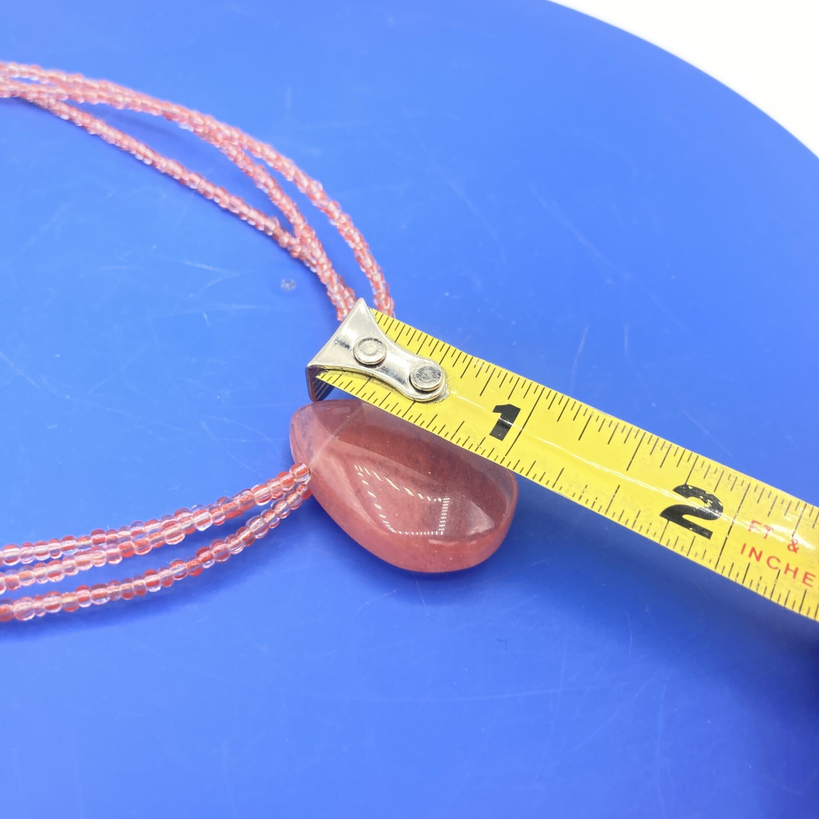 Vtg Rose Pink Glass Necklace Seed Beads 925 Silver Clasp Pendant 16” Love Beauty