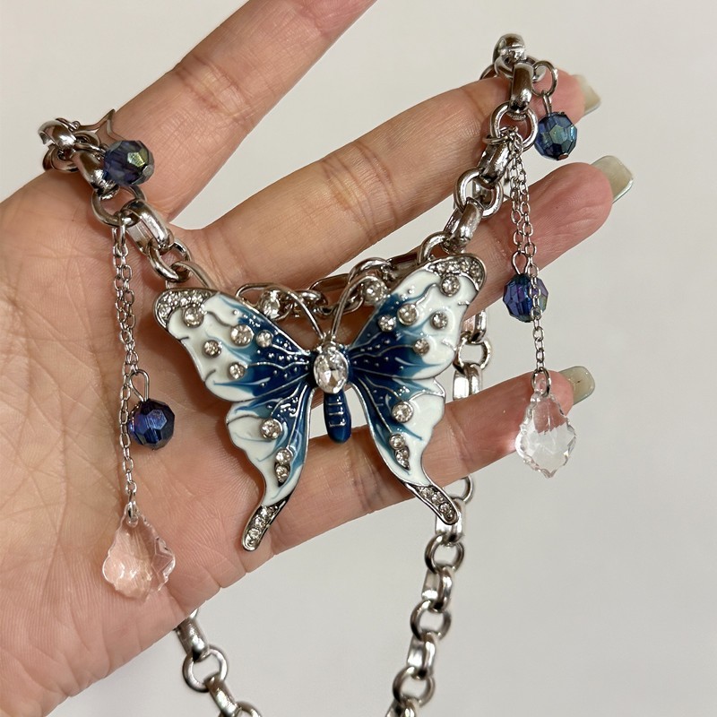 Vintage Rhinestone Butterfly Choker Necklace Retro Zircon Party Jewelry Gift