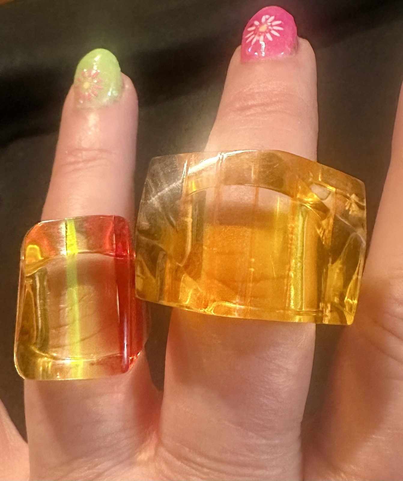 Lot Of 19 Vintage Acrylic Lucite Glass Chunky Retro Rings