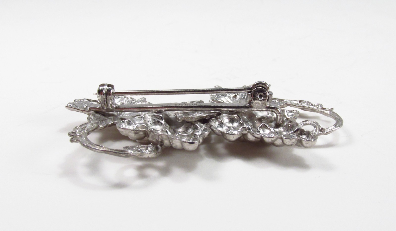 Vintage 1950s USA Made Sterling Silver Grapevine Bunch of Grapes Cluster Brooch