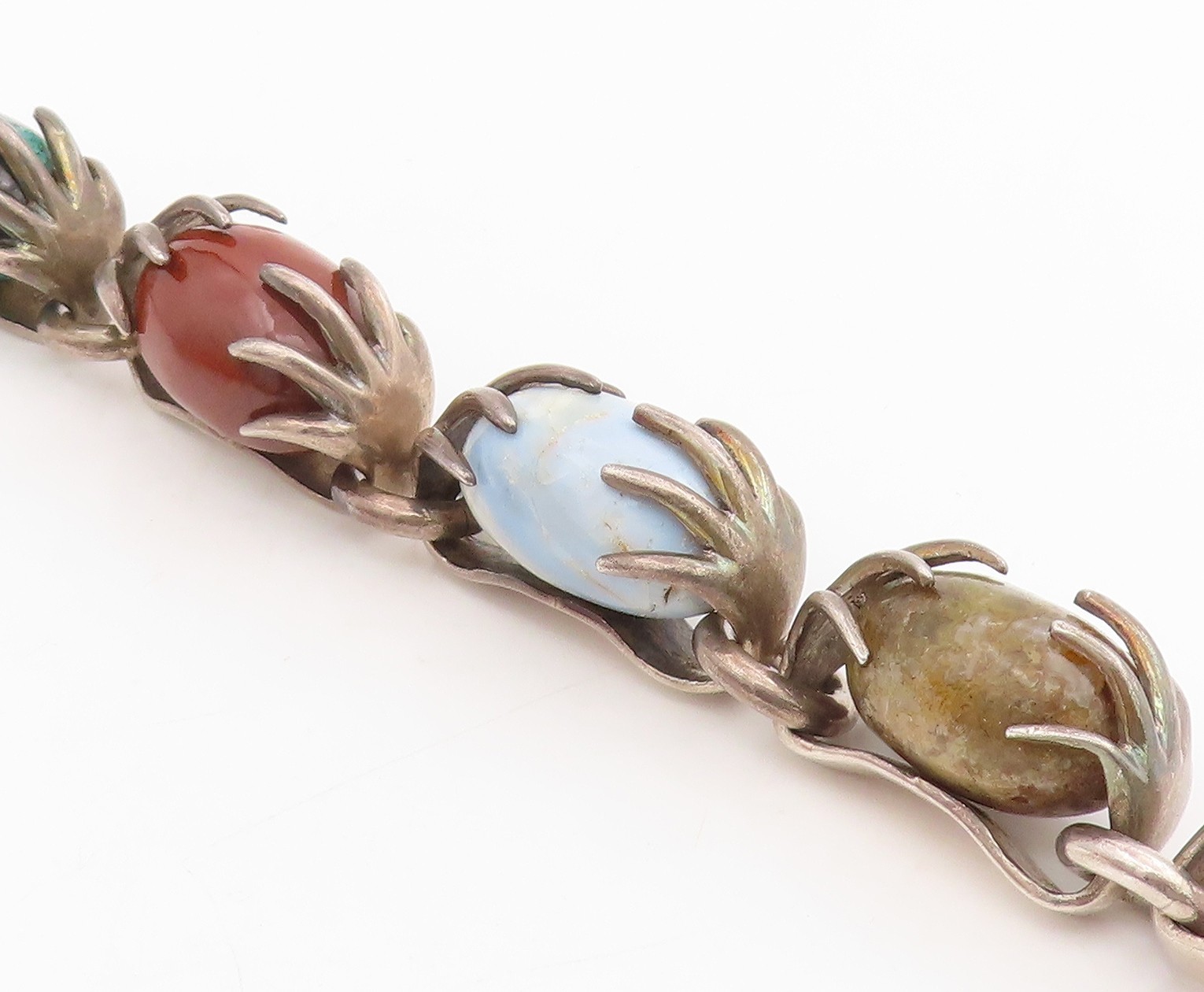 925 Sterling Silver Vintage Bracelet LOS CASTILLO Multi Gemstone Chain BT11519