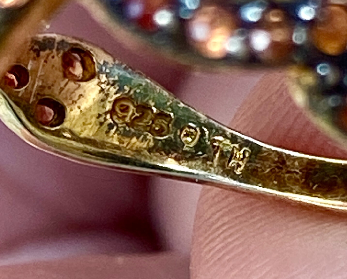 Clear Brown Stone w/Tiny Peach Stones Gold Plated Sterling Silver Ring TH , Sz 7