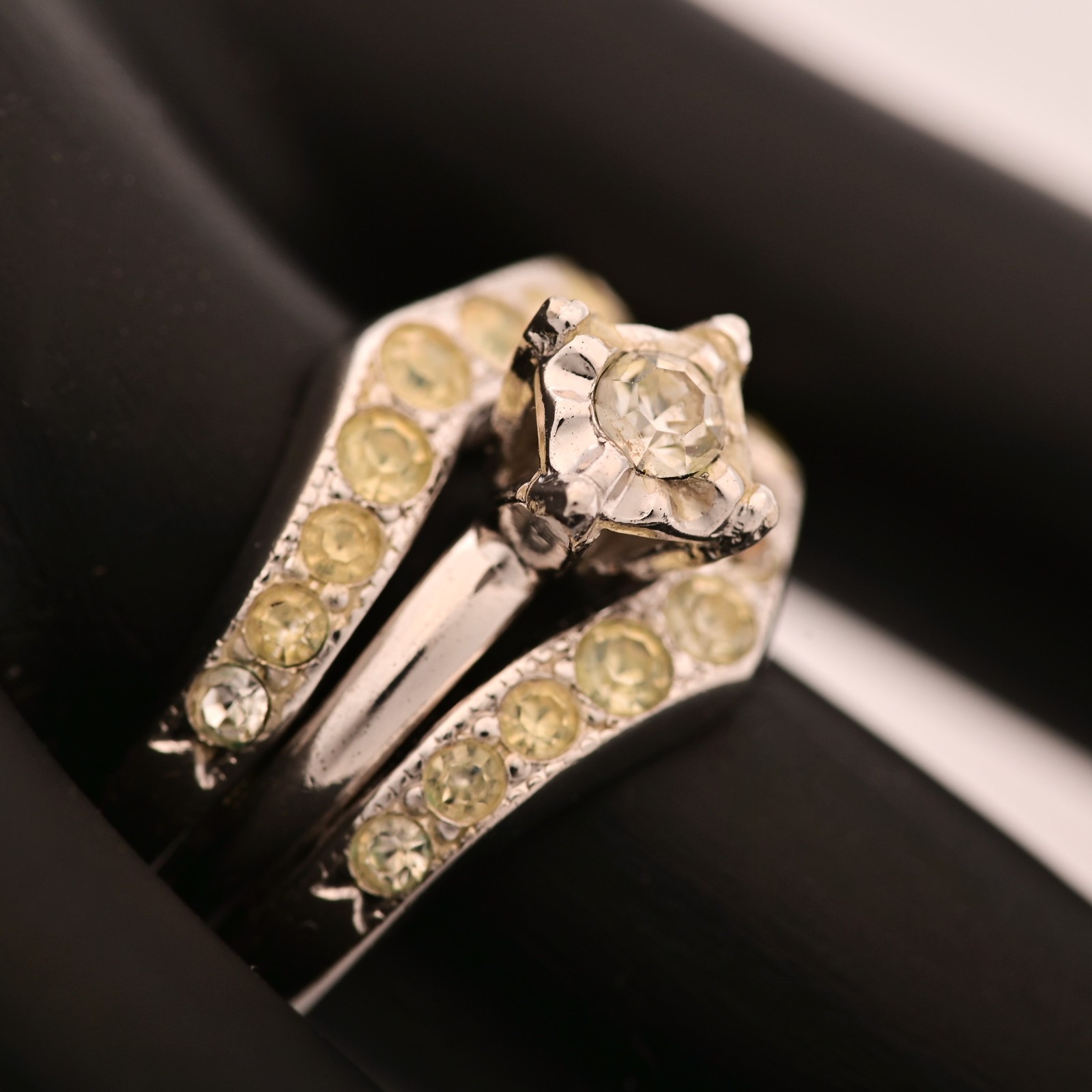 Original Vintage Designer Sterling Silver Moissanite Gemstone Estate Double Ring