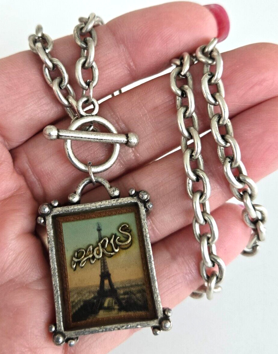 Vintage Victorian Collection Paris Pendant Silver Tone Chain Necklace 16″