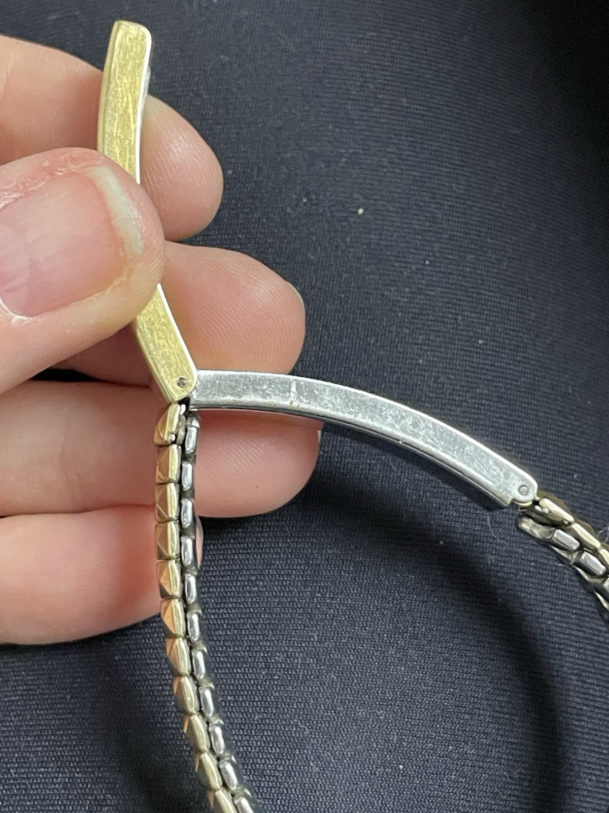 Vtg Engraved ID Bracelet Leanne Cursive Gold-Tone Stretch Band Speidel