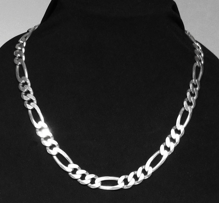 Large Vintage 11mm 82.7g 925 Sterling Silver Figaro Chain Mans Necklace 21″
