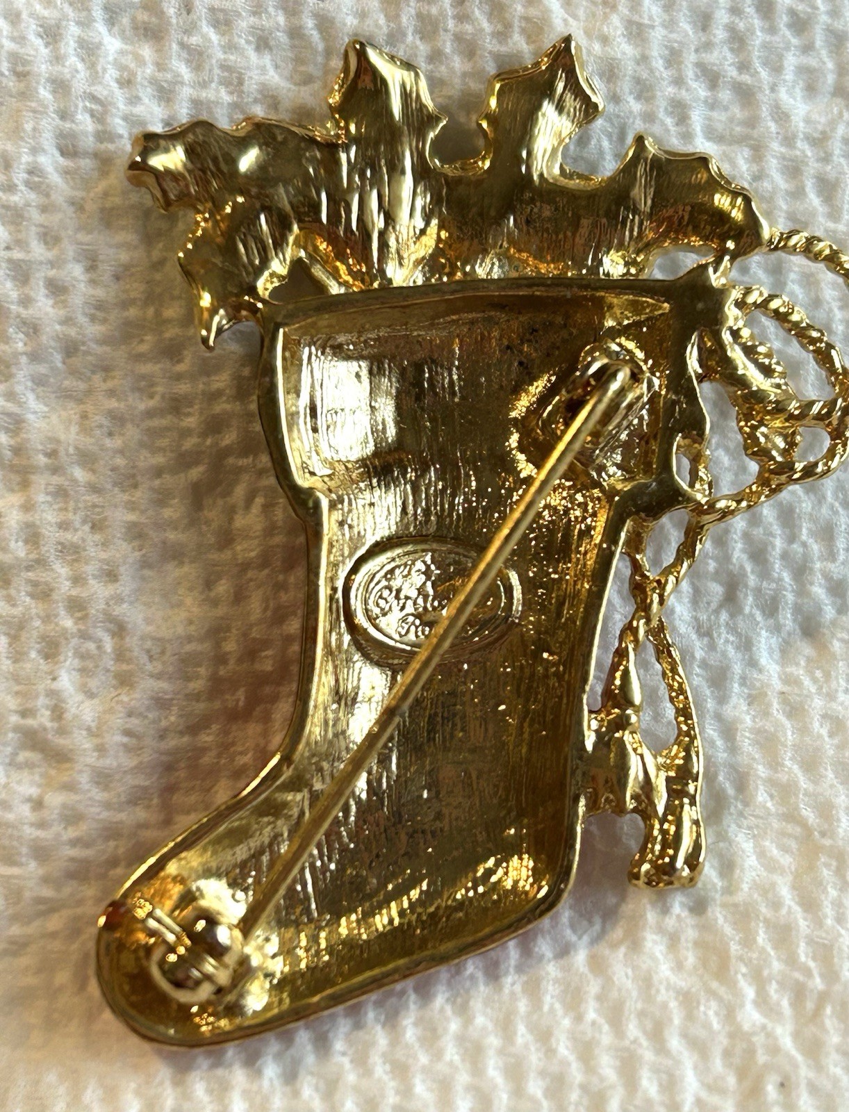 Christmas Brooch Christopher Radko Vintage Stocking Signed Designer Collectible