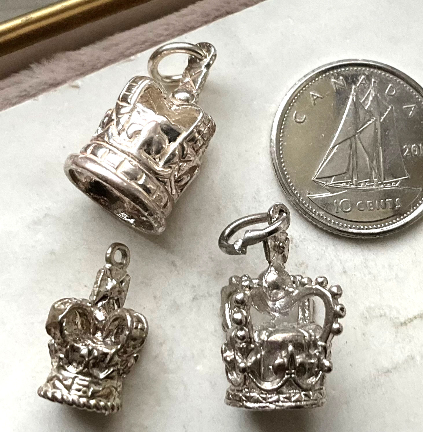 Vintage Sterling Charm LOT ENGLAND CORONATION CROWNS QUEEN ELIZABETH II