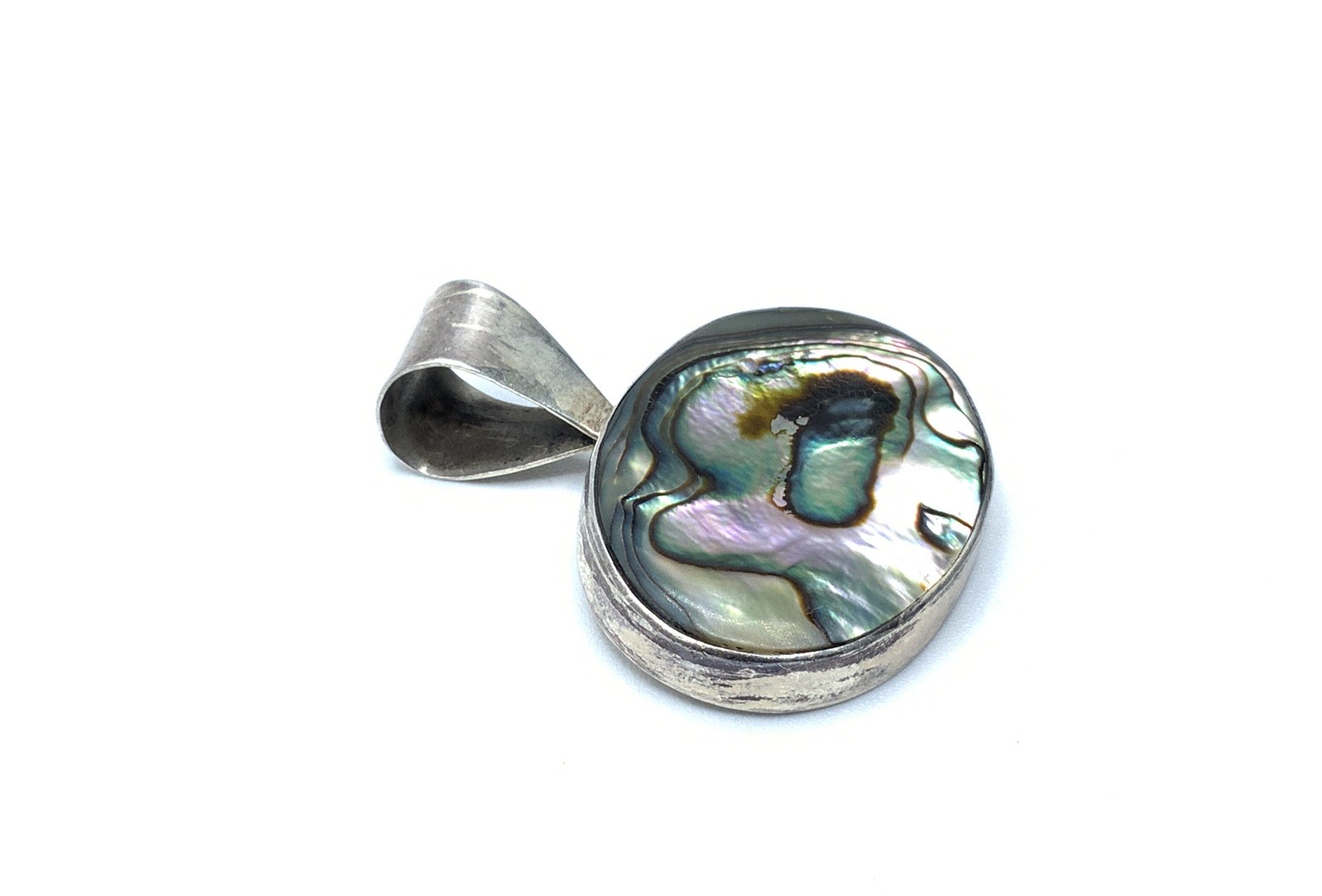 Vintage ATI Mexico 925 Sterling Silver Oval Abalone Shell Drop Pendant – 15.9g