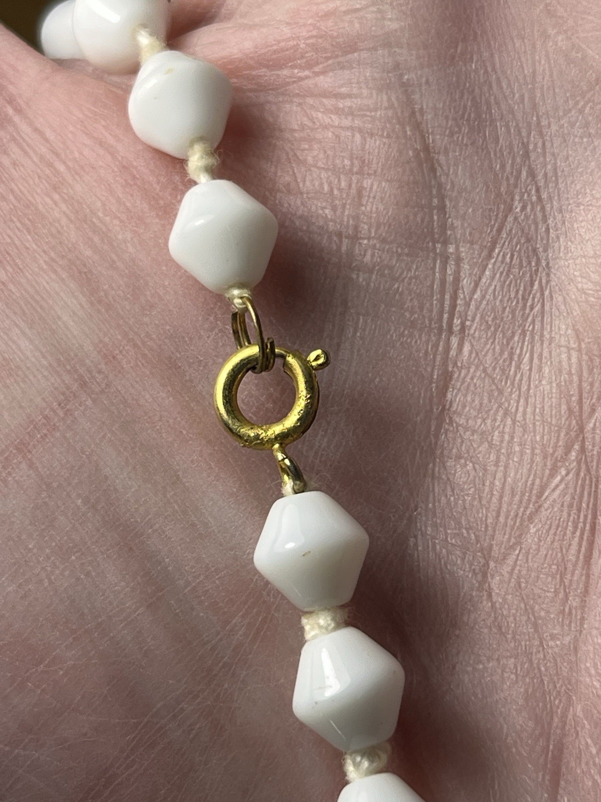 Vintage 54 Inch Hand Knotted Bi-cone Czech Milk Glass Necklace