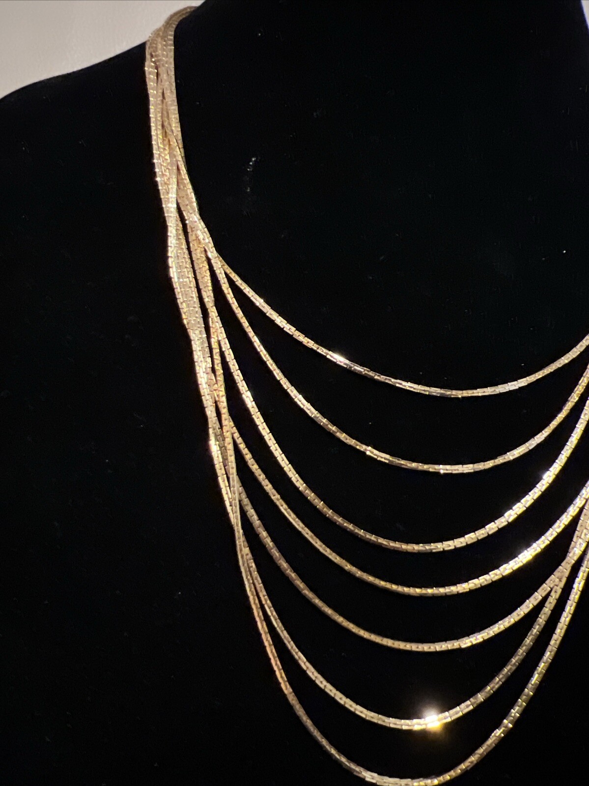 Vintage Shinny Signed NS Multi Strand Yellow Gold Tone Adjustable Necklace 7030