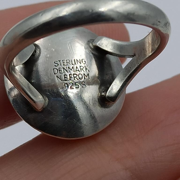 N.E.FROM Vintage sterling silver 925s Ring Amber Denmark, 1960s, 3.7g.