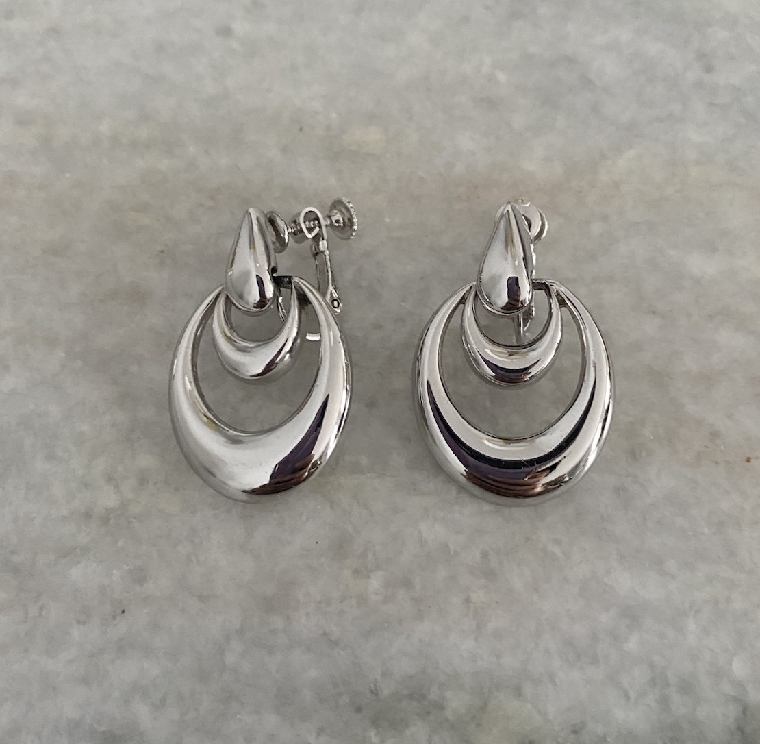 Vintage Monet Silver Tone Door Knocker Adjustable Clip On Earrings