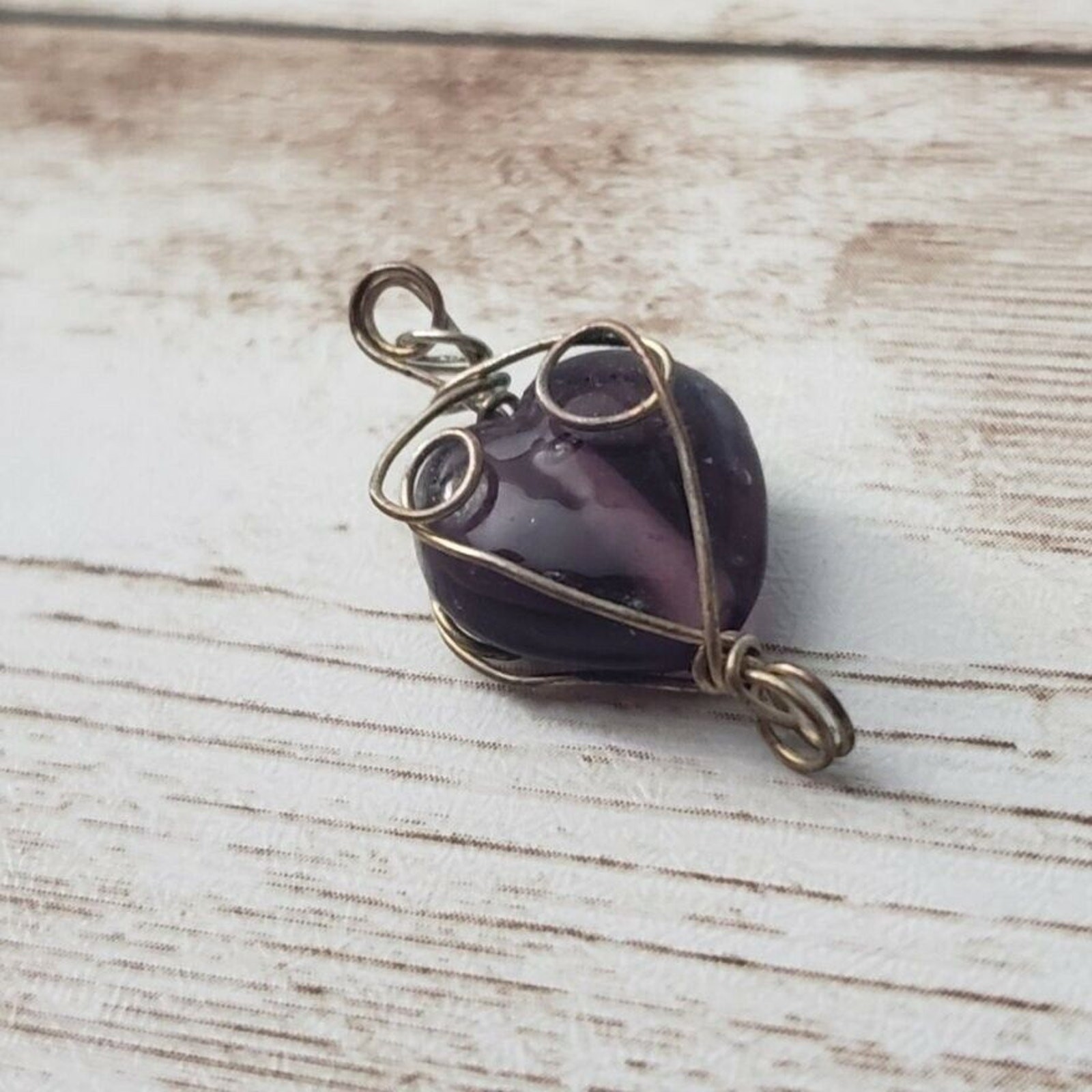 Vintage Pendant Purple With Wire Wrap – No Chain Included