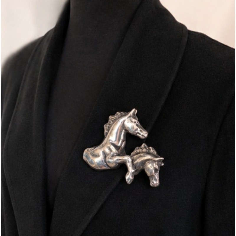 VTG 925 Sterling Silver Wild Horse Brooch Electroform Large 4″ 44g Statement Pin