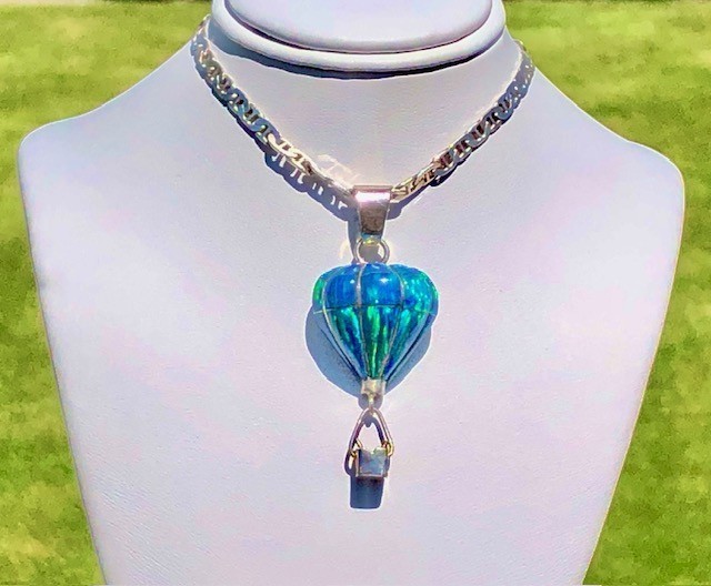 Opal Gemstone Filled Blue HOT AIR Balloon Ride Pendant necklace Vintage VIDEO RL