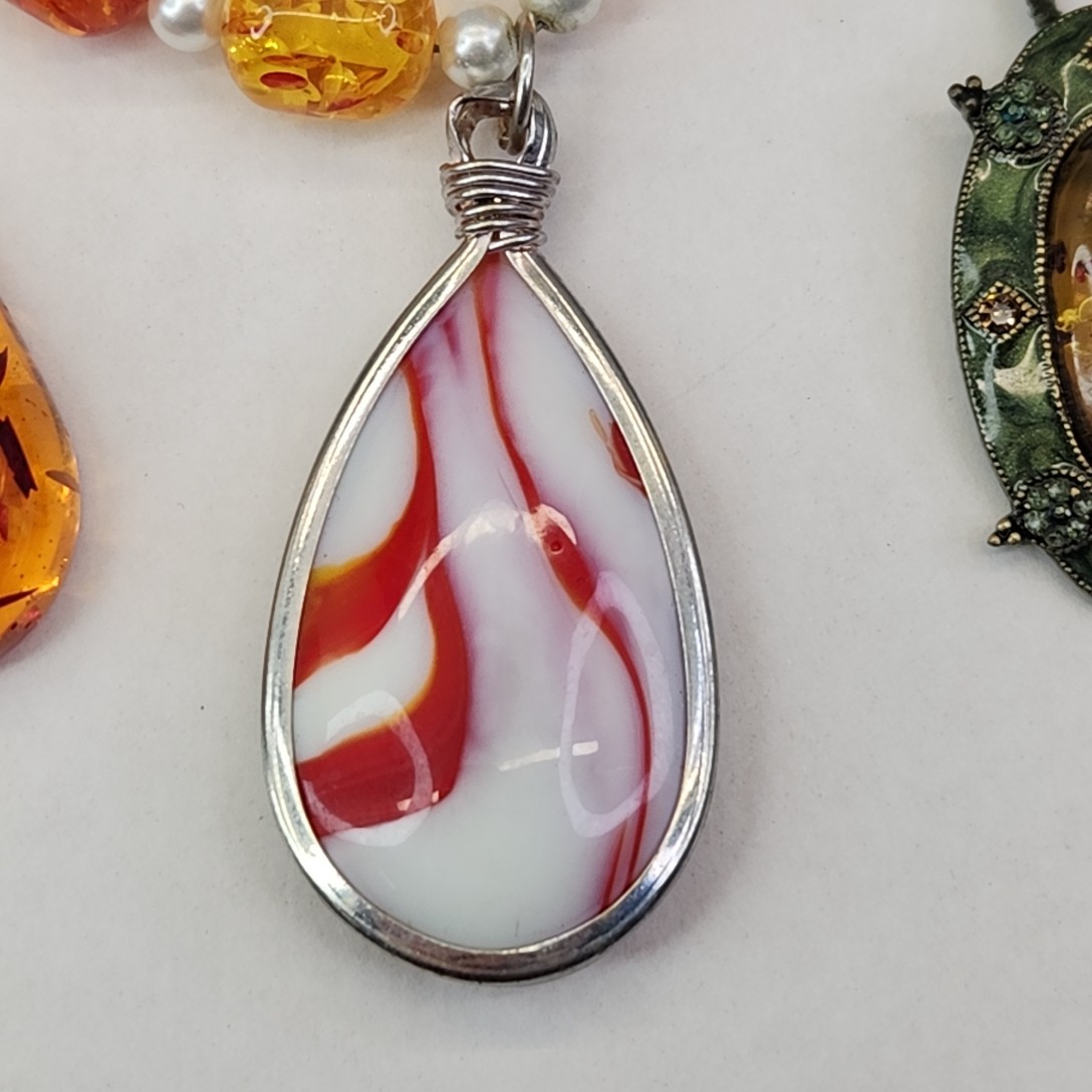 Faux Amber Necklace Lot of 6 Pendants Beads