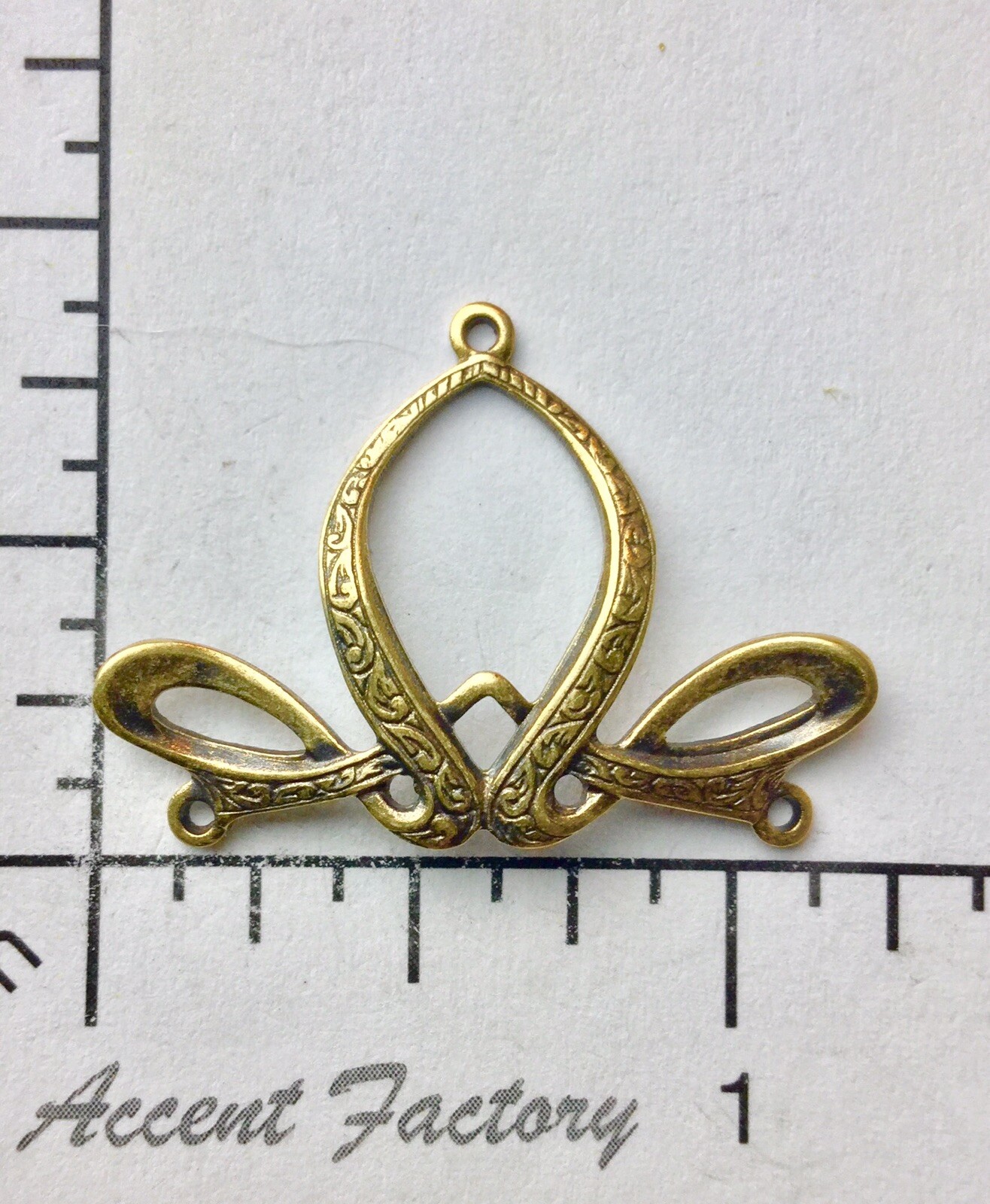26223 Brass Oxidized Victorian Ornate Jewelry Connector Charm W 3/rings
