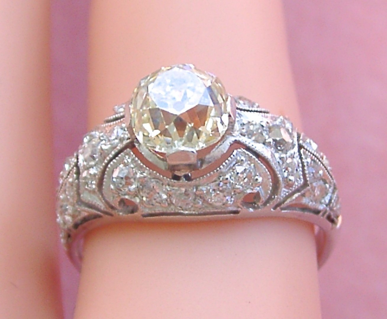 ANTIQUE ART DECO 1.52ct YELLOW EURO DIAMOND PLATINUM ENGAGEMENT RING 1930 sz 6.5